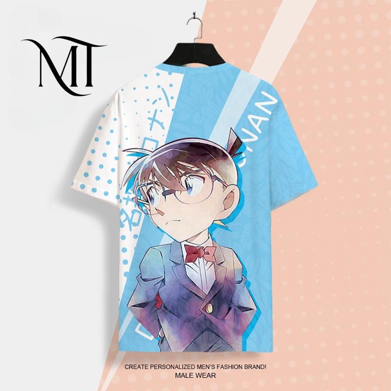 Bộ Anime Conan Thám Tử Nổi Tiếng MT, Áo Thun Nam Nữ, ngắn Tay, Conan Morley 3D, Năm 2024 Menswear Kem 4