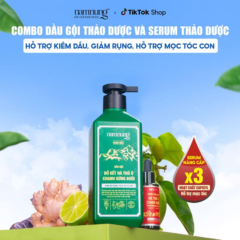 [Rẻ vô địch]Combo dầu gội thảo dược NamNung, dầu gội hỗ trợ kiềm dầu 500ml chiết xuất thiên nhiên Bồ kết hà thủ ô kèm Serum thảo dược hỗ trợ mọc tóc con Chăm sóc tóc Dưỡng tóc nữ