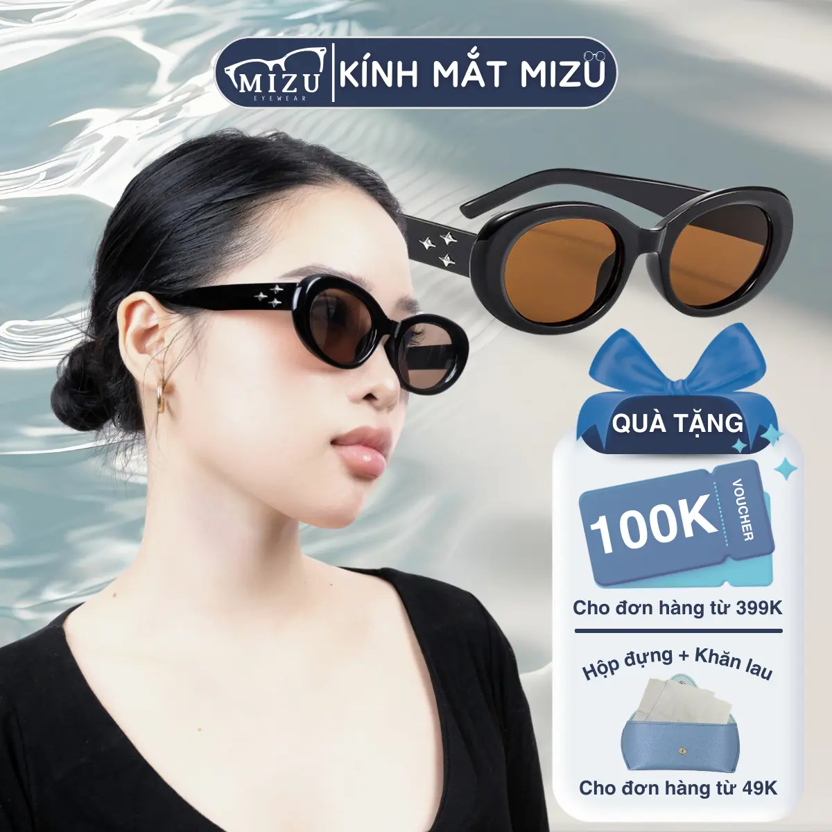 Kính Râm Unisex MIZUEYEWEAR Gọng Tròn Phong Cách Y2K, Kính Mát Đi Chơi Chống Tia UV Gọng Nhựa Họa Tiết Cá Tính - "Oanh"