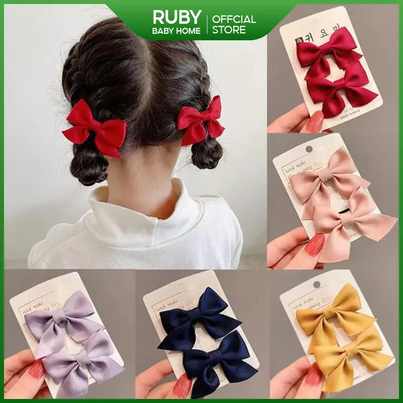 Kẹp tóc nơ đơn giản dễ thương dành cho nữ Màu Trơn Đơn Giản Phong Cách Hàn Quốc nhiều màu cho bé gái 0