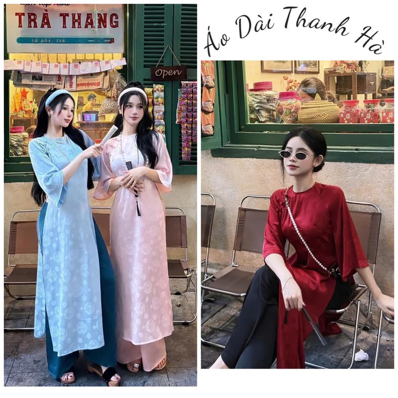 Áo Dài Cách Tân Dáng Xuông, Cổ Tròn, Đính Khuy Cách Điệu,Chất Gấm Thọ Rồng Cao Cấp-Áo Dài Tết 2025 Nữ Women Dress Nhung Kem