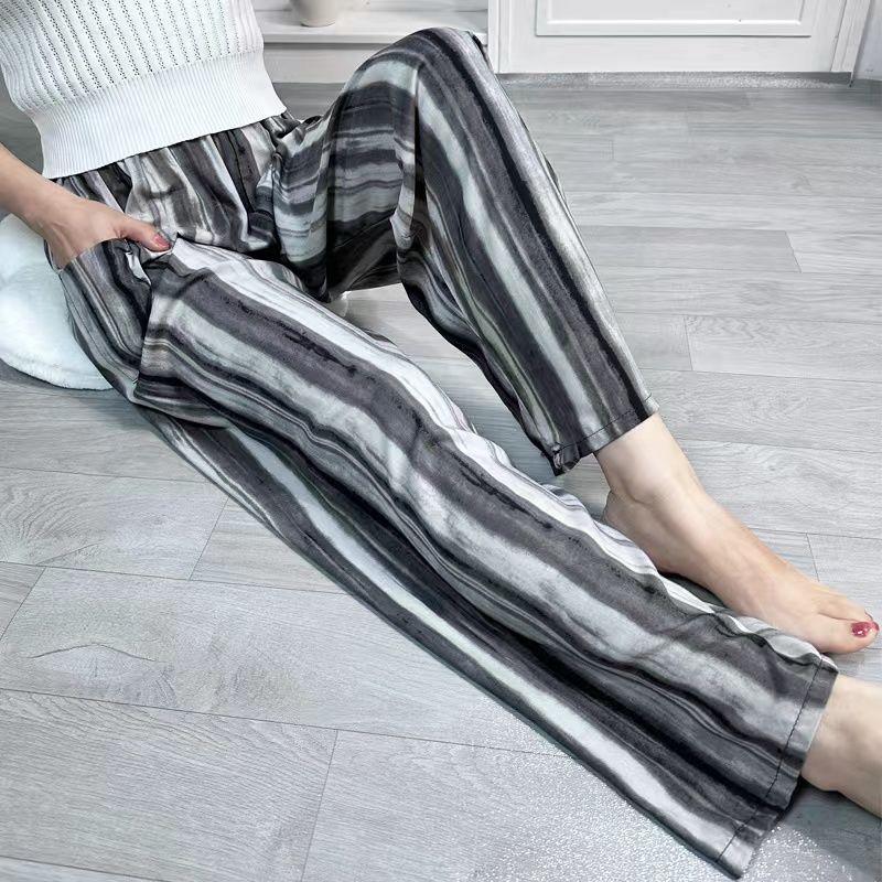 Product Introduction of Pajama Pants Women's Long Printed Thin Beach Pants Outer Wear plus Size Home Trousers 24