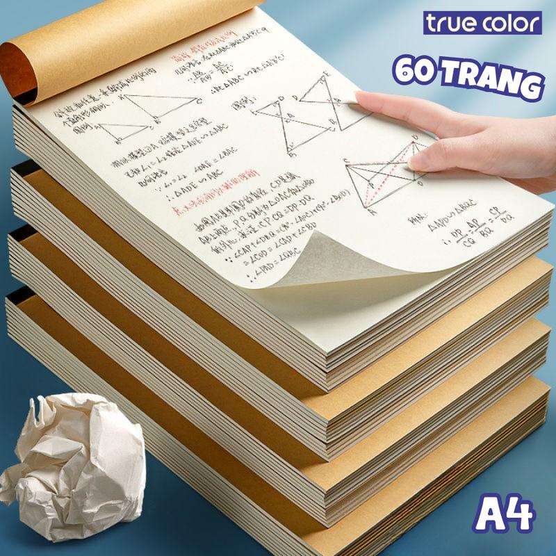 Giấy nháp trơn kích thước A4 60 trang sổ giấy ghi chú note tốc ký giấy trơn bìa kraft sổ tay giấy take note bản thảo phân vùng đa năng dành cho học sinh chuyên dùng thi giấy tính toán sinh viên phụ kiện văn phòng phẩm