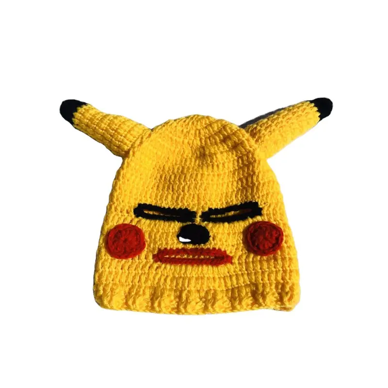 (Hỏa Tốc HCM) Mặt nạ len Pikachu dễ thương Mũ Len đội đầu độc lạ/ Mũ len hình Pikachu đội đầu hài hước 5