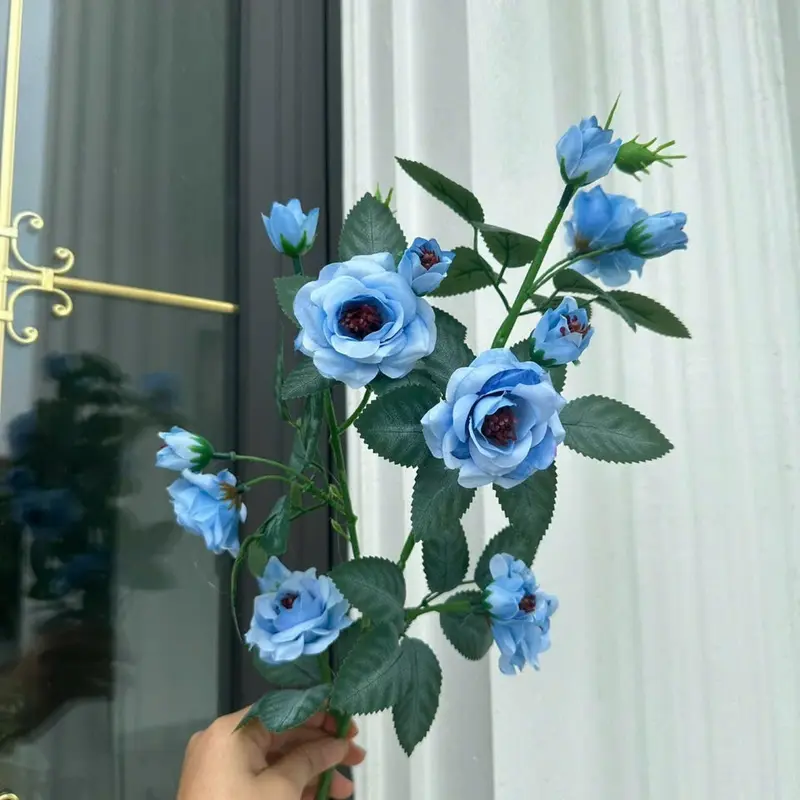 Cành hồng ngoại Rose chất liệu vải chiều cao 70cm gồm  6 hoa 10 nụ trang trí Decro siêu đẹp 8