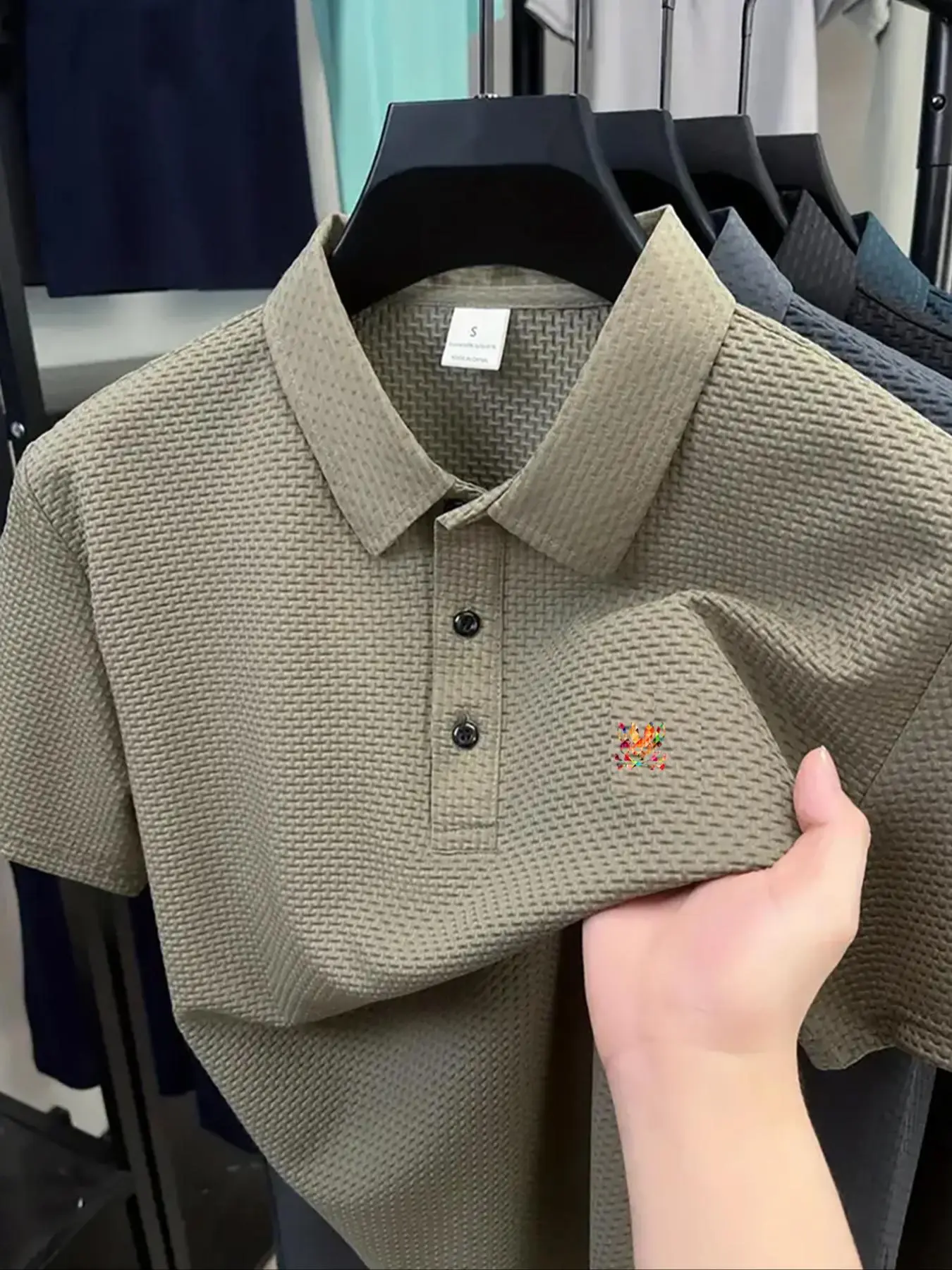 Men's Regular Fit Geometric Jacquard Polo Shirt, Casual Short Sleeve Collared Top for Summer, Fashion Men's Clothes for Daily Wear, Gamis