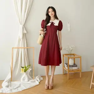 [Jexiva] - Dress Midi Wanita A Line Kerah Korean Style REGULAR SIZE dan BIG SIZE Elian Dress Maroon Hijau Putih Fuschia