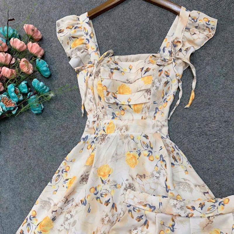 Set đầm ngắn cánh tiên cột nơ, có mút. Dáng trên gối (kèm quần) 0