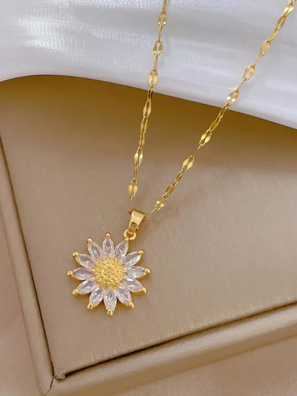 Sunflower Design Pendant Necklace for Women & Girls,  Luxury Stainless Steel Jewelry for Party, Daily Clothing Decor, Trendy All-match & Exquisite Jewelry for Birthday Gift 7