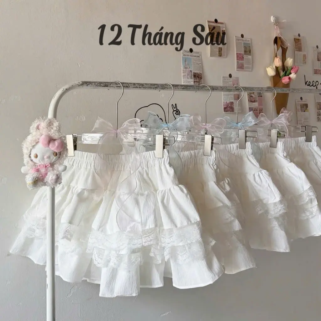 Chân váy tầng TRẮNG ĐEN dáng xoè phồng phối ren dáng ngắn 12 Tháng Sáu