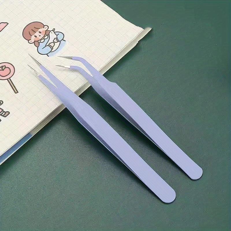 Random Color Straight & Curved Pointed Tweezers, 2 Counts/set Diamond Arts Colorful Painting Tool, DIY Needlework Tool 7