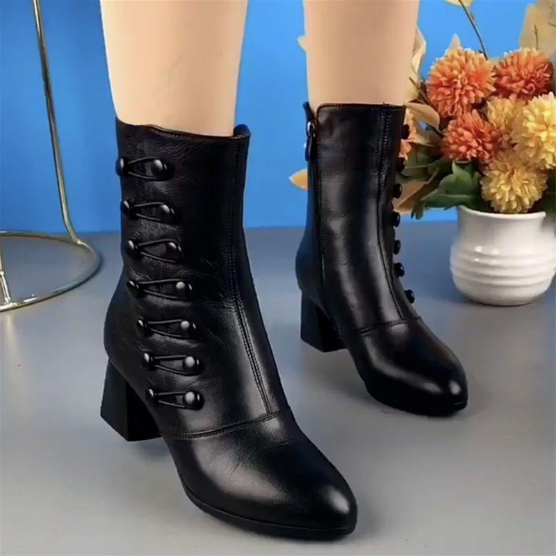 Bốt Ngắn, Da Thật, Dành Cho Nữ, Hàng Mới Về, Gót Trung Bình Cao Đến Giữa Bắp Chân, Giày Bông, Thời Trang, Đế Mềm, Thích Hợp Cho Khiêu Vũ Và Trang Phục Thường Ngày, Giày Da Nữ Shoes Boot 0