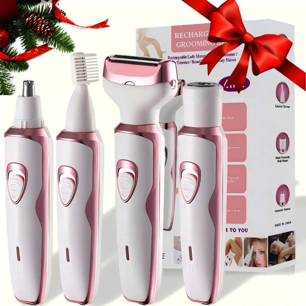4 in 1 Electric Shaver, 1 Set Portable Rechargeable Facial Hair Shaver with 4 Heads, Women's Electric Beauty Shaver for Face, Nose, Legs, Armpit
