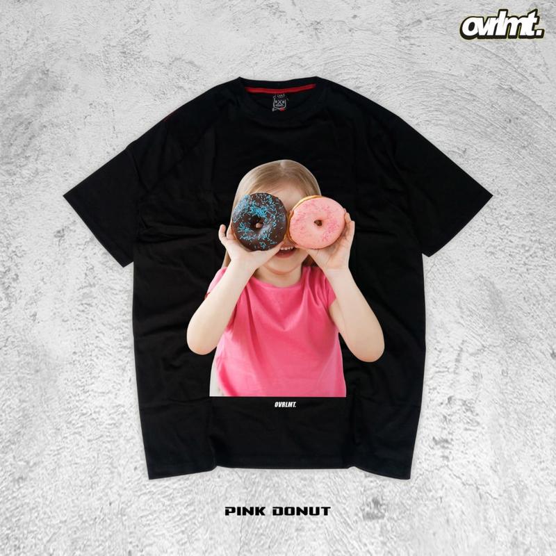 Kaos Distro Oversize Pria Wanita Motif Pink Donuts 0