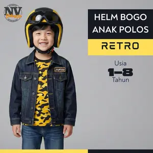 Joykidz Helm Motor Anak Pororo Retro Kacamata Usia 2-7 Tahun Hitam Kuning Polos Aksesoris Motorcycle SNI Busa Empuk Bahan Kulit Sintetis
