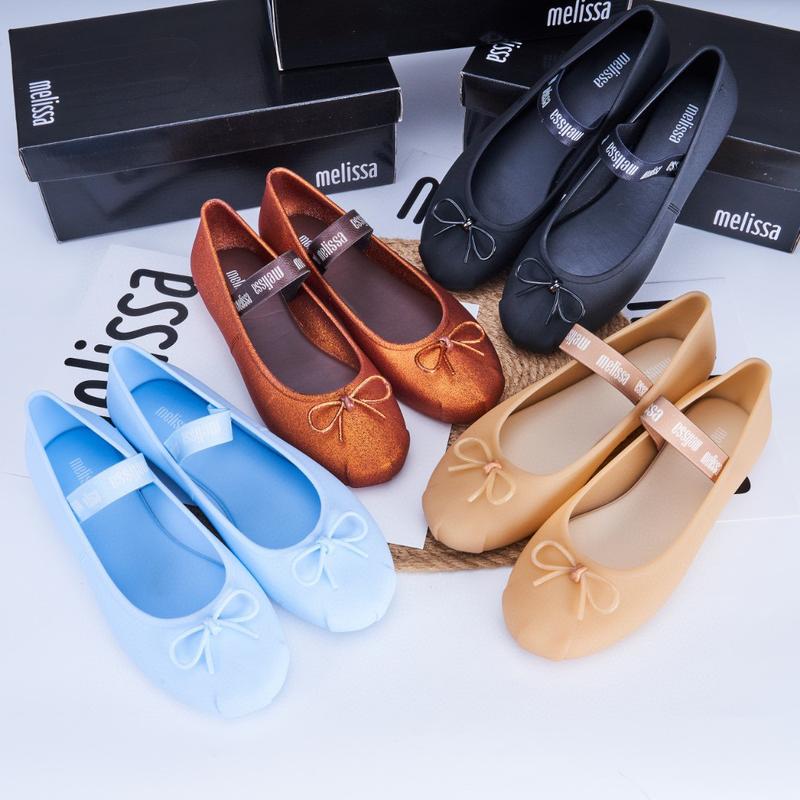 Product Introduction of Fashion Casual 2023 New Melissa Bowknot Pointed Toe Ballet Shoes Niche French Style Evening Flat Beach Shoes 1