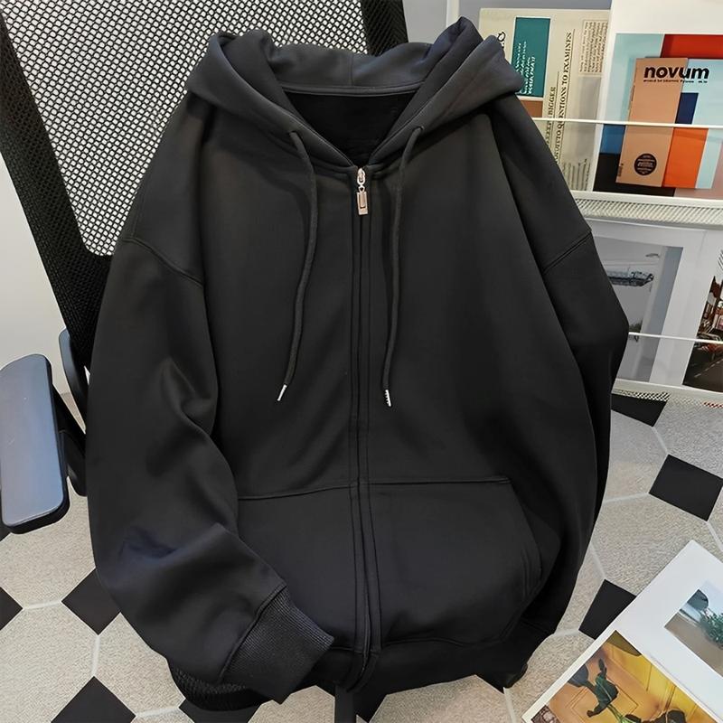  Áo Khoác Cardigan Dáng Rộng Thoải Mái Màu Đen Trơn 100% Polyester Có Khóa Kéo Toàn Bộ Dành Cho Cả Nam Và Nữ 