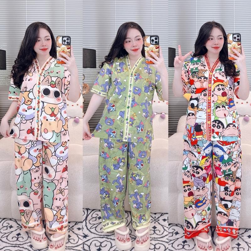 Đồ bộ Pijama tay ngắn cổ Y (Chất THUN BỘT LẠNH) bigsize Phương Tipi
