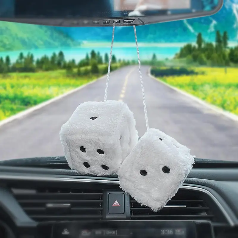 Creative Plush Dice Design Car Hanging Decoration, 1 Pair Soft Dice Car Mirror Hanging Ornament, Car Interior Accessories 6
