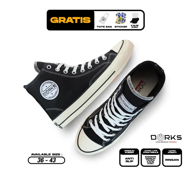 Dorks Back To School High Black - Sepatu Sneakers Casual Pria Wanita Original kerja shoes 0