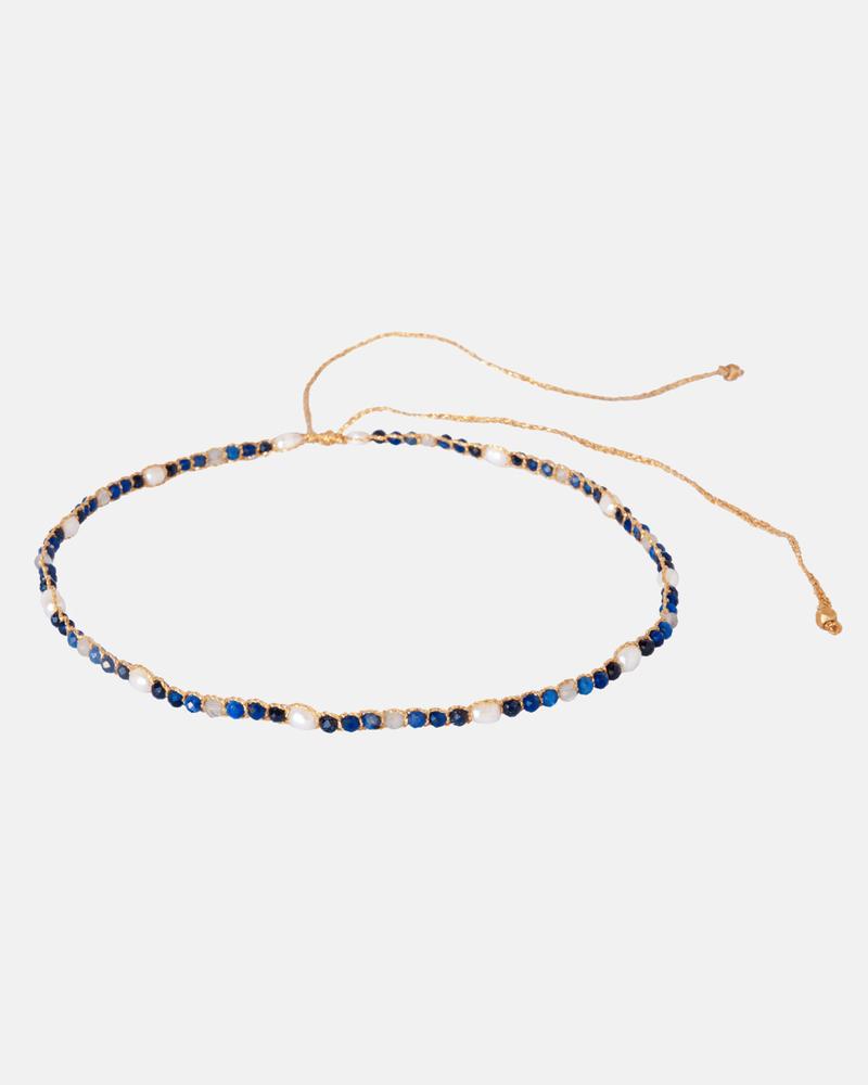 Product Introduction of Sky Choker Tali Warna Gold | Kombinasi gemstones lapis lazuli, blue sandstone, labradorite dan blue spinel dan pearl 3