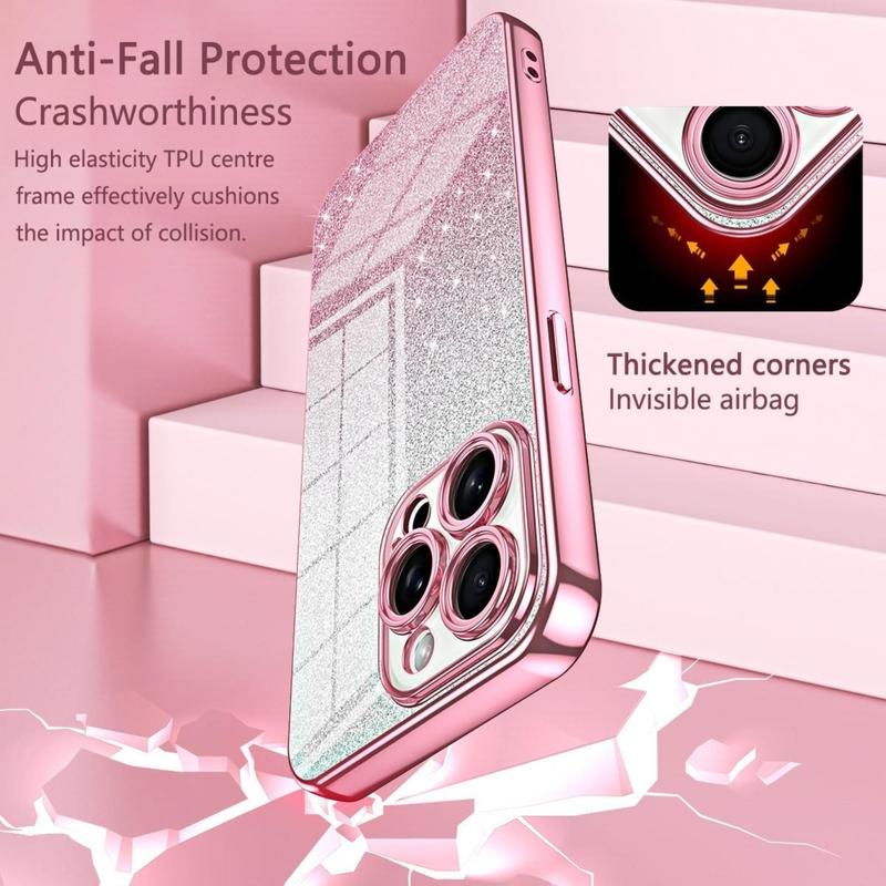 Product Introduction of Glitter Phone Case, 1 Count Fashion Phone Protective Cover, Phone Accessory Compatible with iPhone 14 15 Pro Max 12 13 Pro Max 3