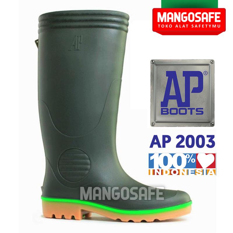 AP Boots 2003 Tricolor Hijau /  APBoots Sepatu Karet PVC Boot Hujan Tinggi Anti Air / Sepatu Lab Proyek Pabrik Kebun Waterproof Green 2