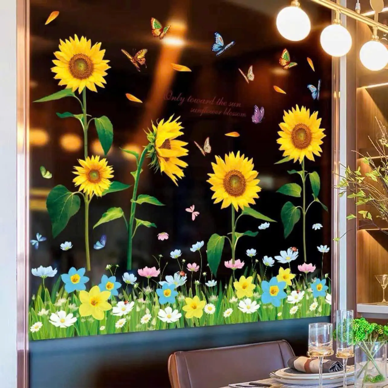 Tranh Decal Dán Kính Hai Mặt Hoa Hướng dương Trang trí decor kính