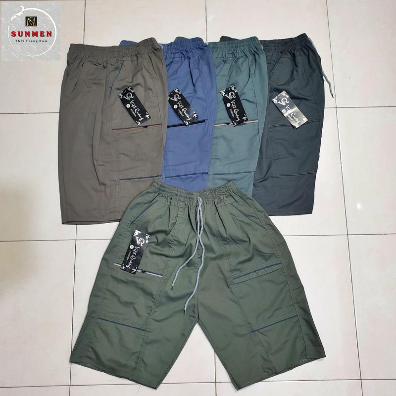 VQ Quần short túi hộp lửng nam trung niên chất si lưng thun co giãn from rộng thoải mái từ 50-79kg
