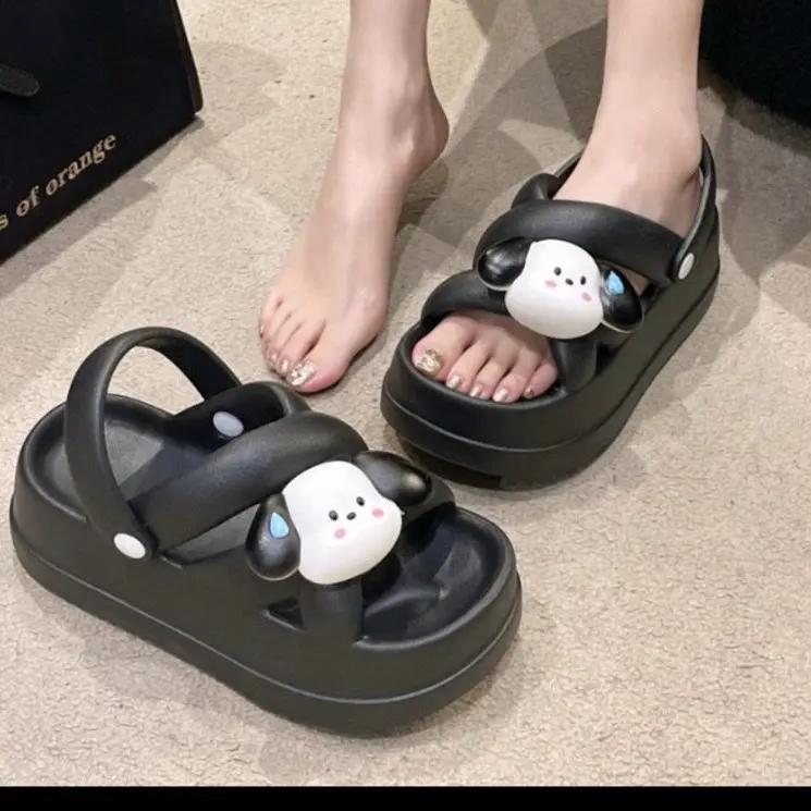 Dép bánh mỳ nữ đế độn gắn hình ngộ nghĩnh. Dép sandan quai hậu đúc đi mưa êm bền GiàY DéP Shoes mắt giày  sandal Nhung Jean sandal  vải dep 6cm dépcao 4