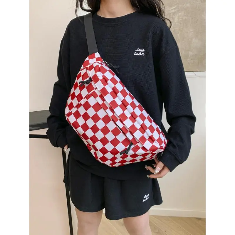 Fashionable Plaid Pattern Fanny Pack, Casual Large Capacity Chest Bag for Women, Trendy All-match Sling Bag for Daily Used 6