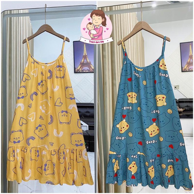 Váy Bầu 2 dây, chất vải lanh lụa mềm mịn, thoáng mát, tiện lợi cho mẹ bầu mặc cả trước và sau sinh, Đầm Bầu form rộng rãi dễ dàng vận động