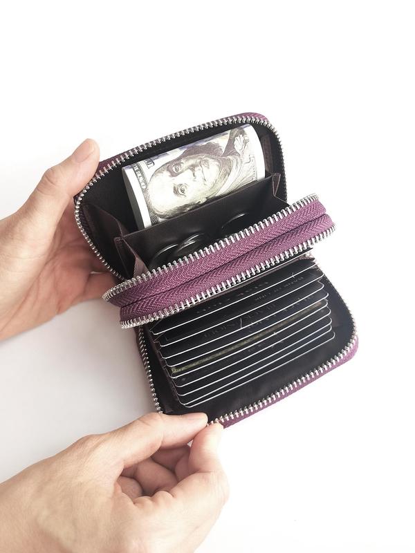 Women's Genuine Leather Wallet, Solid Color Zipper Card Holder, RFID Blocking Anti-theft Short Wallet, Fashionable Multi Card Slot Card Holder for Women & Girls, Small Purse for Daily Used 1