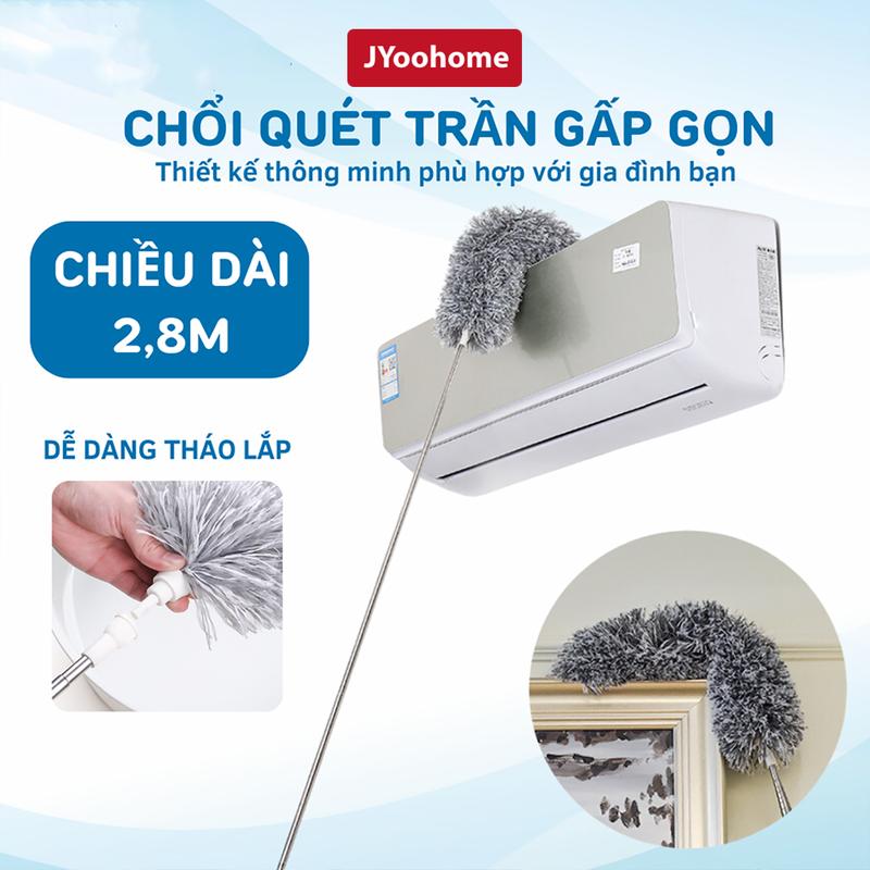 Chổi Quét Mạng Nhện Gấp Gọn Thông Minh JYoohome Cây Lau Trần Nhà Cán Dài 2.8M Thông Minh Chổi Lau Bụi Nhà Trên Cao Có thể gập lại Inox Vệ sinh Điều chỉnh được Len chổi  gân