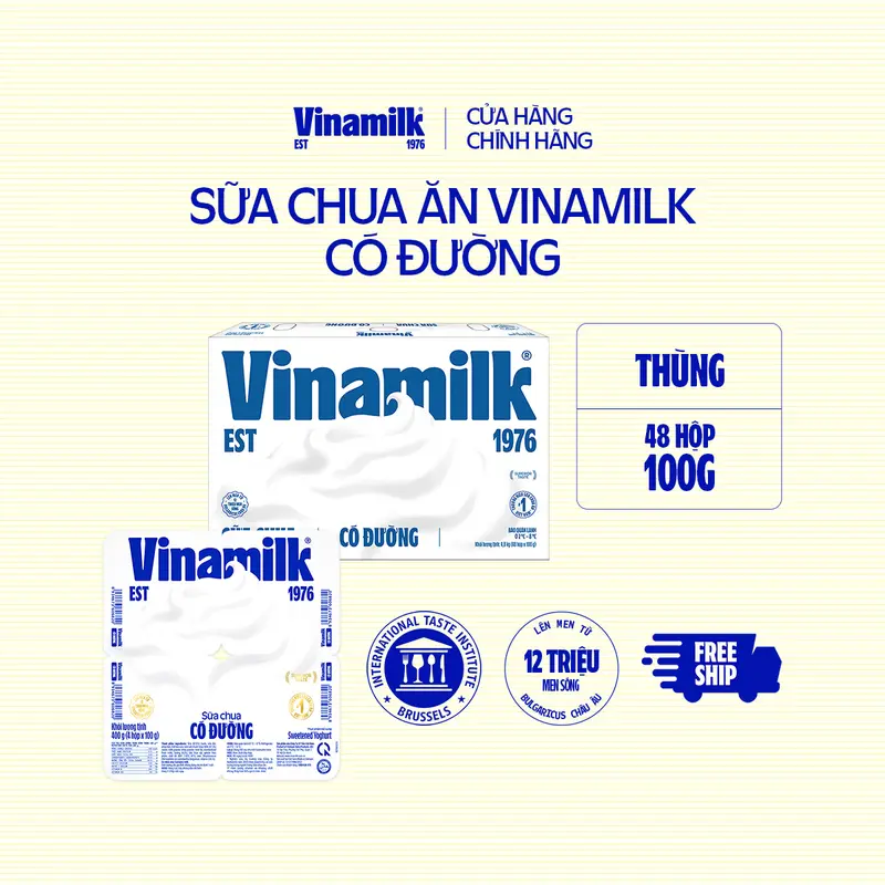 [CHỈ GIAO THÀNH PHỐ LỚN BÁN KÍNH 10KM] Sữa chua ăn Vinamilk có đường 100g Yaourt 1