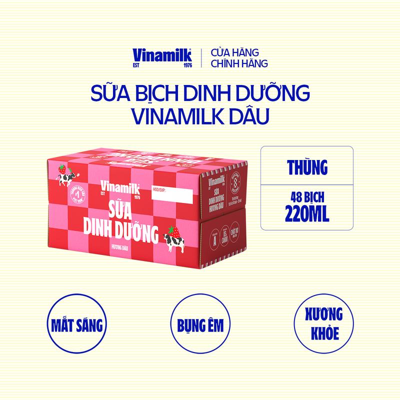 Thùng 48 Bịch Sữa dinh dưỡng Vinamilk hương dâu 220ml