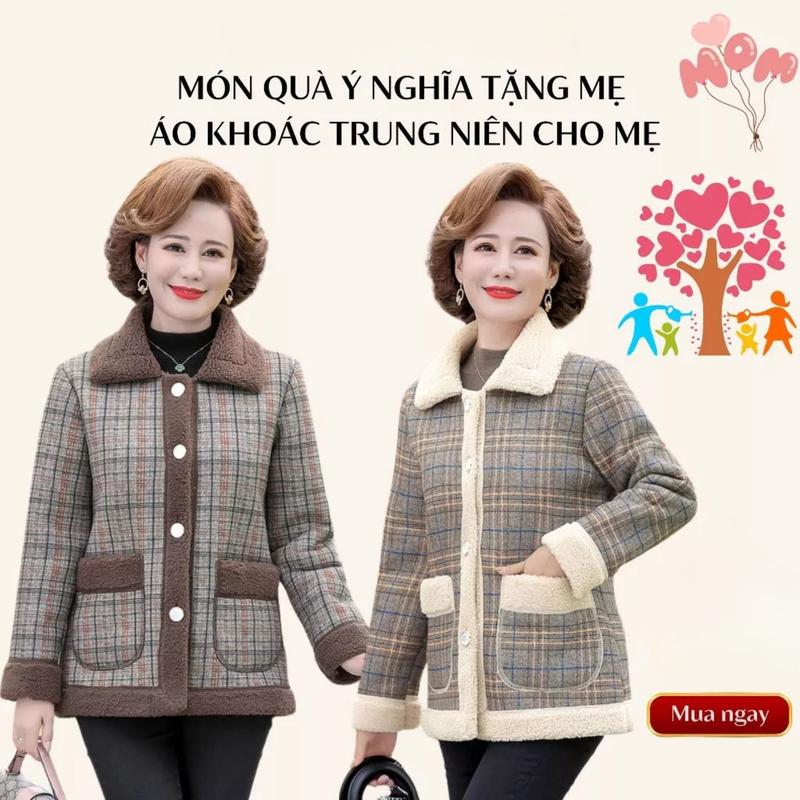 Áo khoác lót lông trung niên cho mẹ cho bà, lót lông ở tay Top Nữ