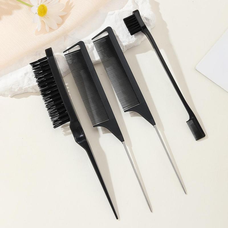 Professional Durable Flexible Hair Comb Set, 4 Counts Rat Tail Combs and Hair Brush, Hair Styling Combs Hair Brushes for Women, Girls, Men, Stylists 6