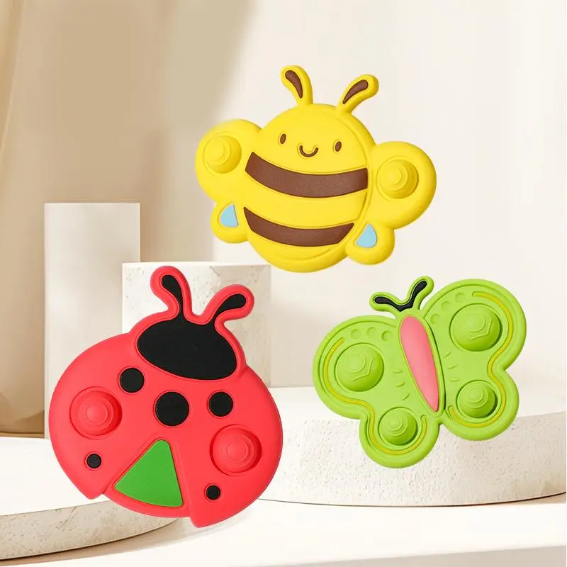 Baby Suction Spinner Toys, 3 Counts/set Cute Insect Design Spinning Top Toy, Early Education Toy for Bathroom & Dining Table Game