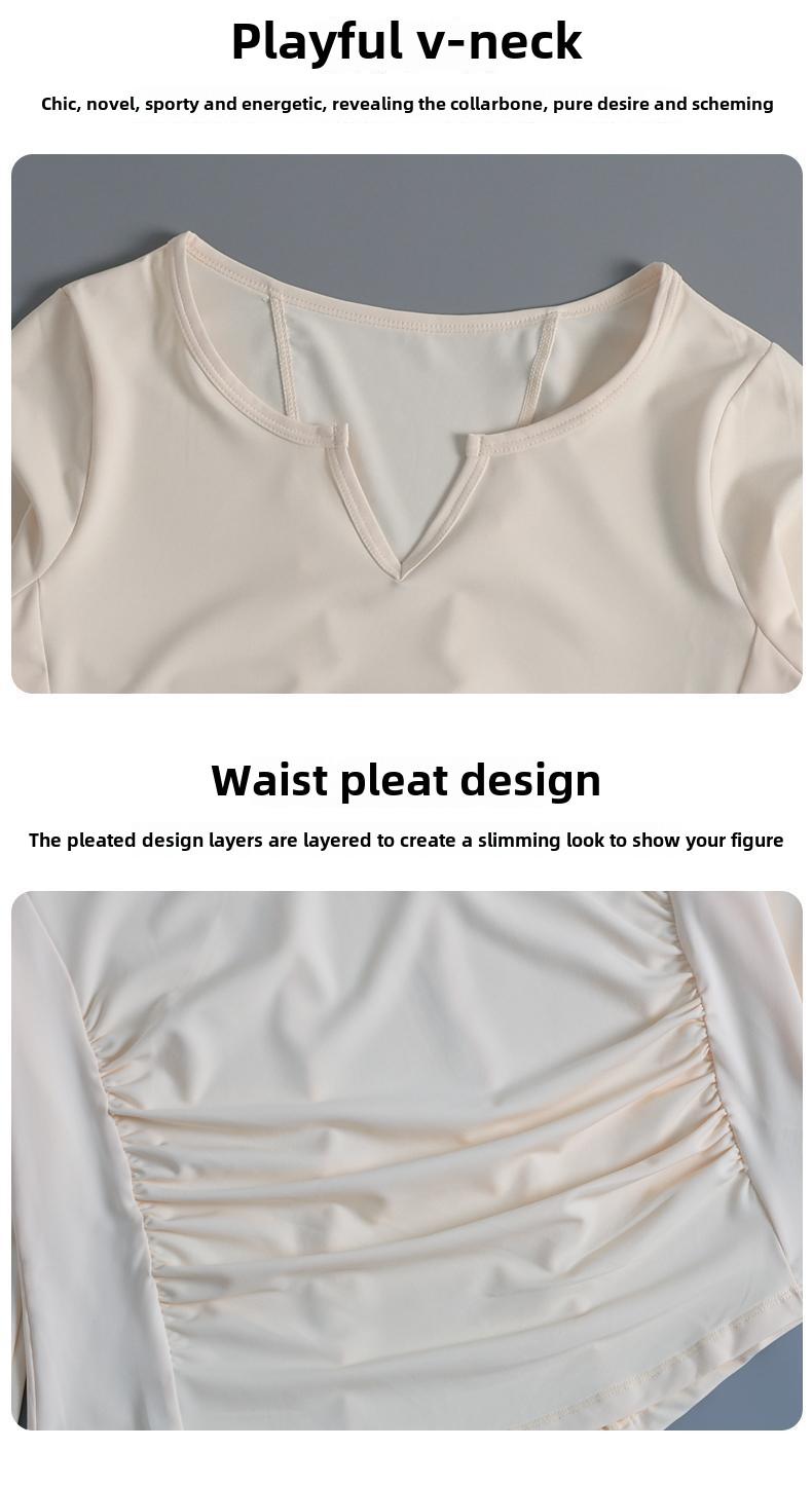 Product Introduction of Loose Breathable Fitness Set + Suitable for Running and Yoga + For Adult Women + Long Sleeve V-neck T-shirt Cover + Features Quick-dry Comfort + Light and Airy 2