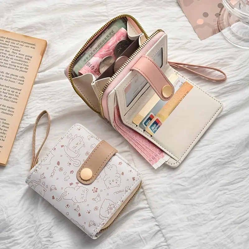 Cute Cat Pattern Zipper Coin Purse, Lightweight Coin Purse with Multiple Card Slots, Portable Fashionable Storage Bag for Teenager, Student, Teacher 3