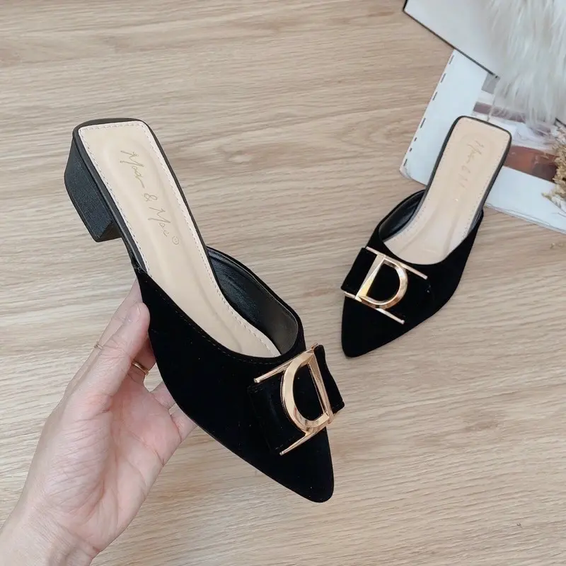 ( lùi 1-2 size) Giày sục nữ mũi nhọn nơ khóa D( sục nhon d) Shoes DéP
