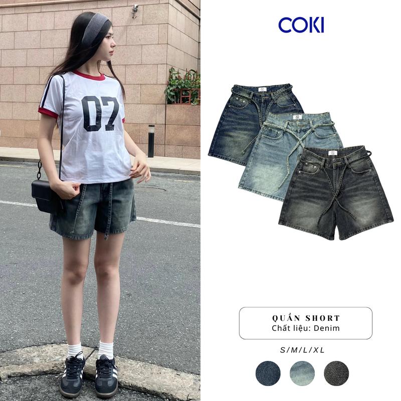 quần short nữ Ngố Ống Rộng Lưng Cao kèm Dây Buộc Lưng Women Kem Ong Pants quần  jean