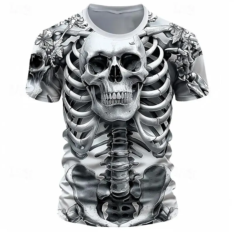 Summer Men's Short sleeved 3D Skull Printed Street Sports Top Fun Fashion Personalized T-shirt