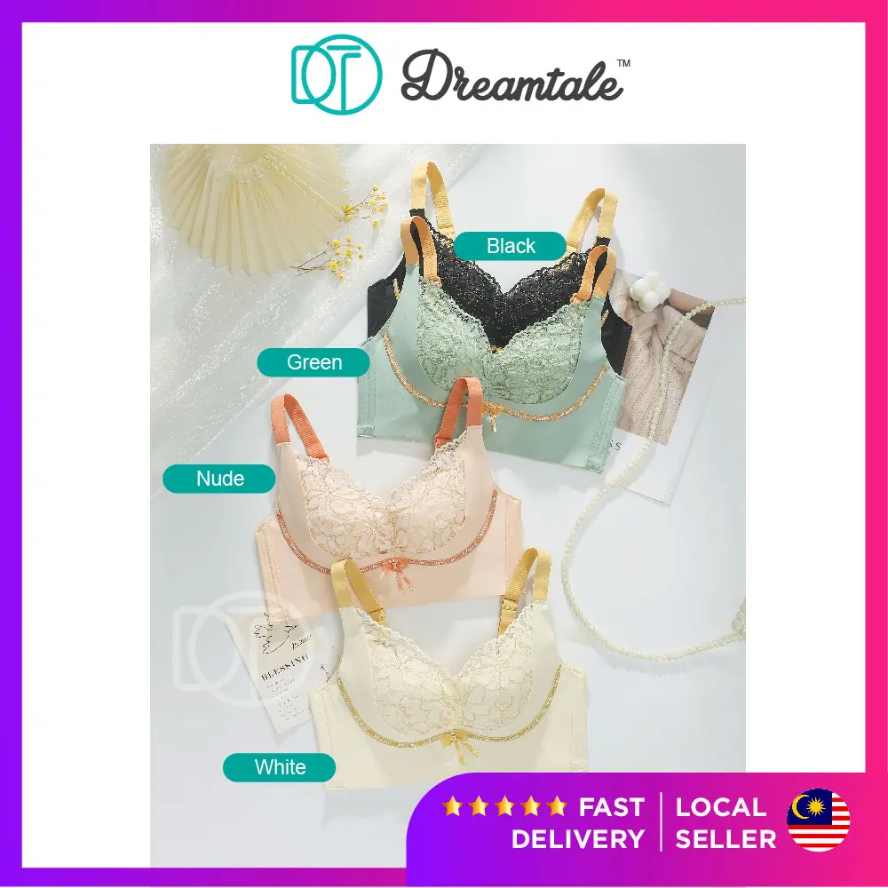 [AB C Cup] Dreamtale Women Secret Corset Lace Bra 4 Hook Push Up Wireless Bra Coli Wanita Baju Dalam Wanita WCO322 Seamless