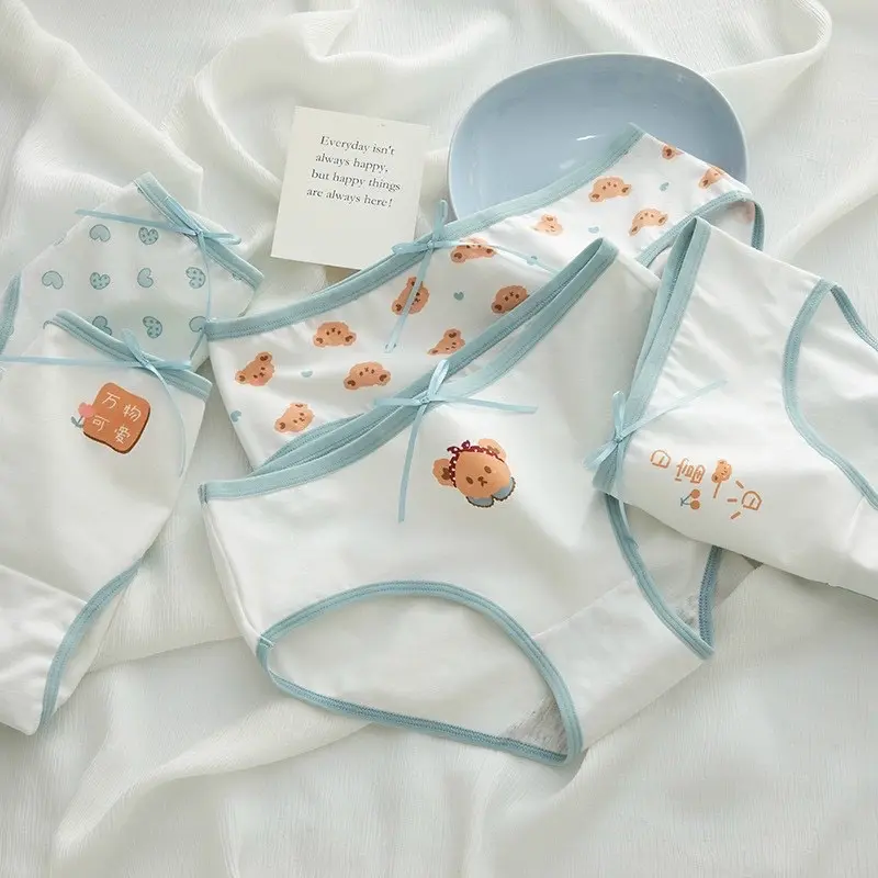 Quần Chíp Cho Bé Gái ( Người Lớn ). Combo 5 Quần Lót Cotton Cho Bé Gái 35-55kg In Hình Siêu Kute 2