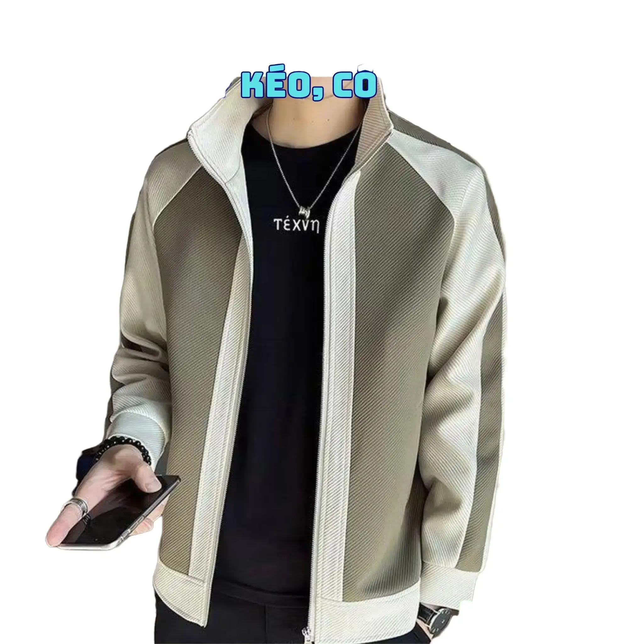 Áo khoác bóng chày Hàn Quốc dây kéo, cổ bẻ 02 áokhoác nam Menswear Jacket Dài Tay