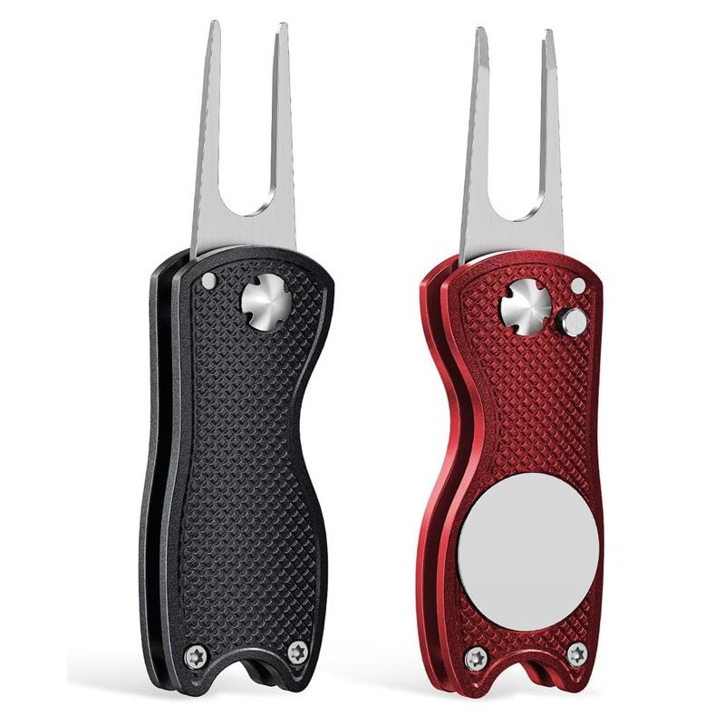 Product Introduction of Golf Divot Repair Tool, 2 Counts Foldable Metal Green Tool with Magnetic Putt Alignment Ball Marker, Pop-up Fork Tine with Sturdy Aluminum Alloy Handle, Professional Golf Accessories 6