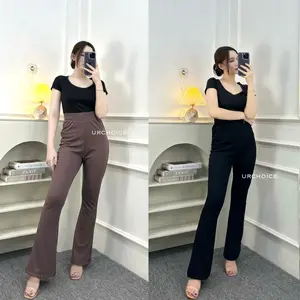 Flare Pants HightWaist Knit Rib Cutbray Fit