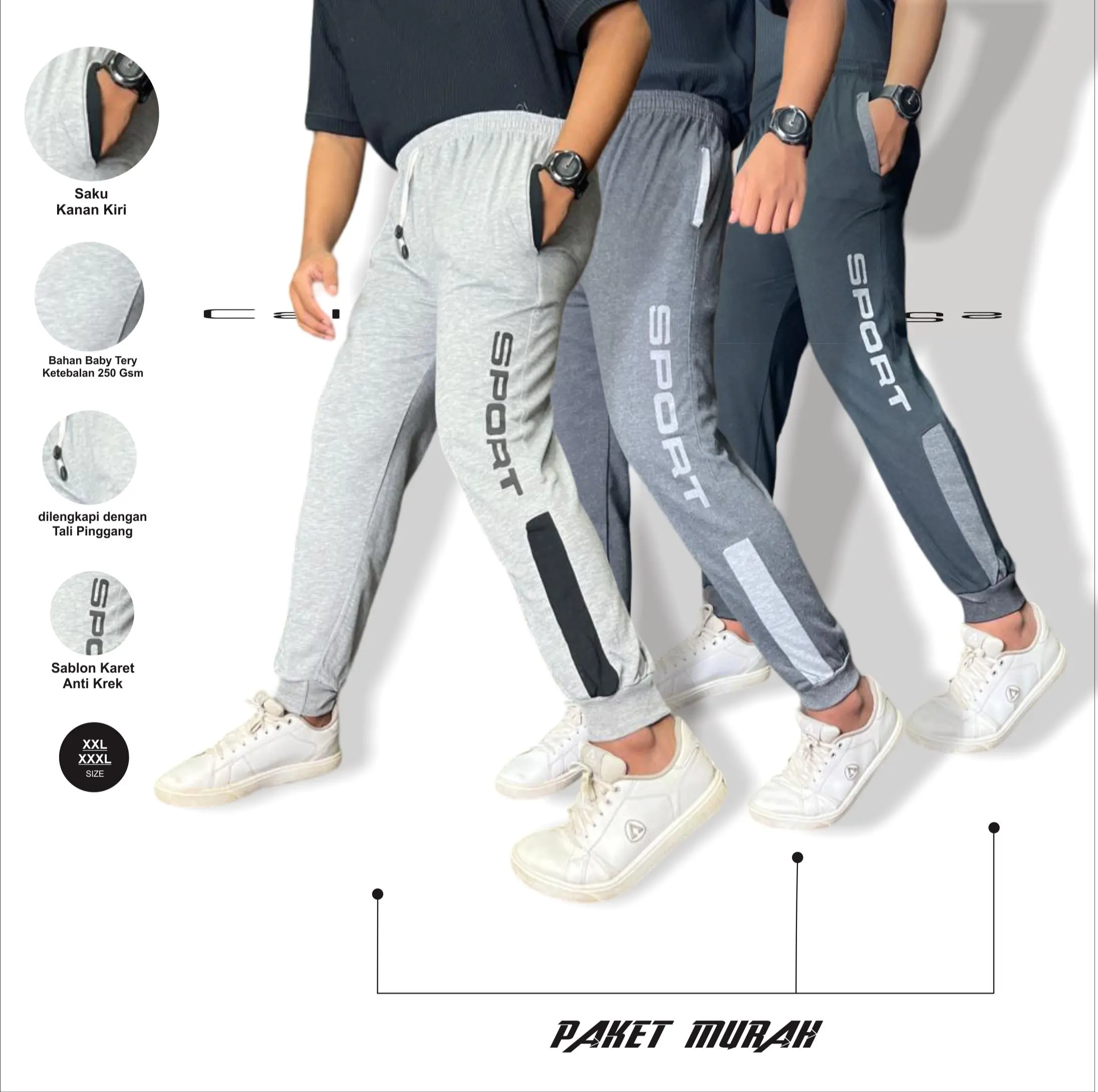 TURUN HARGA !!!! 90RB DAPAT 3PCS CELANA JOGGER SPORT MOTIF KEREN
